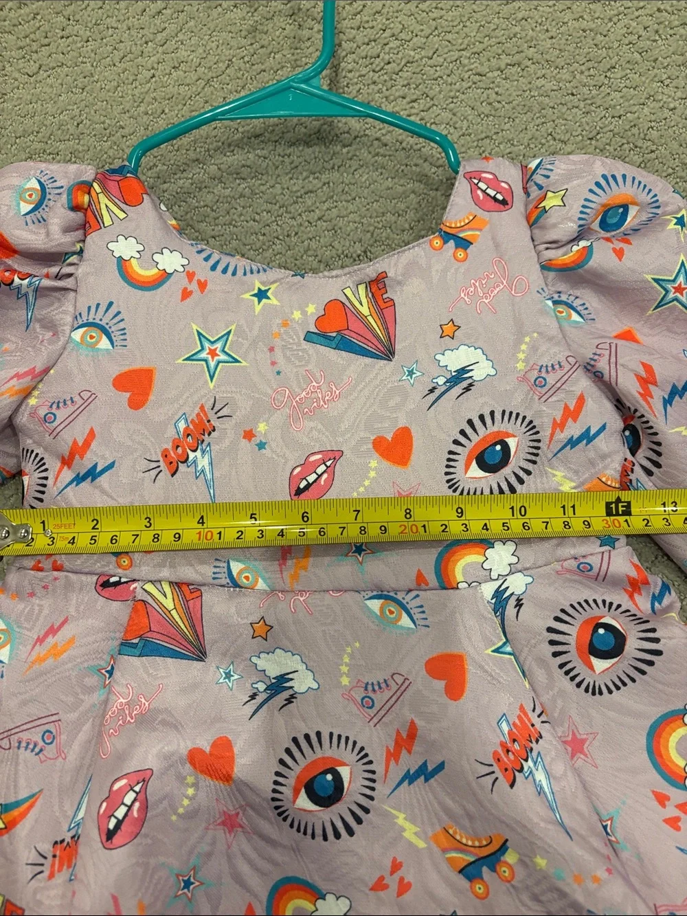 Lola and the Boys, Girls Pink Graphic Puff Sleeve Dress with Hearts & Rainbows